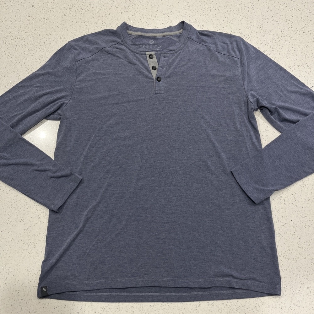 Free Fly Shirt Mens XL Blue Henley Neck Long Sleeve Casual Outdoor